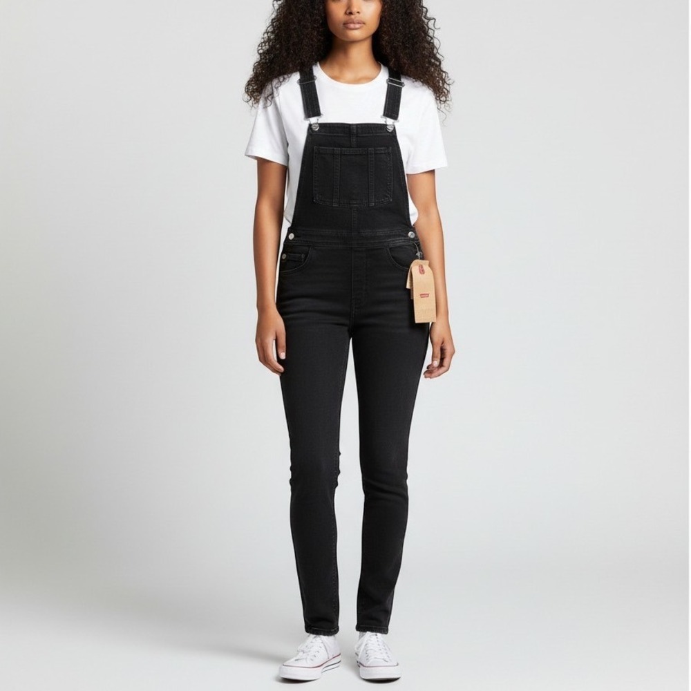 Levi Overalls Women 27 Black New Skinny Denim Bib Dungarees